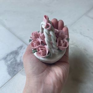 Porcelain tiny basket of flowers